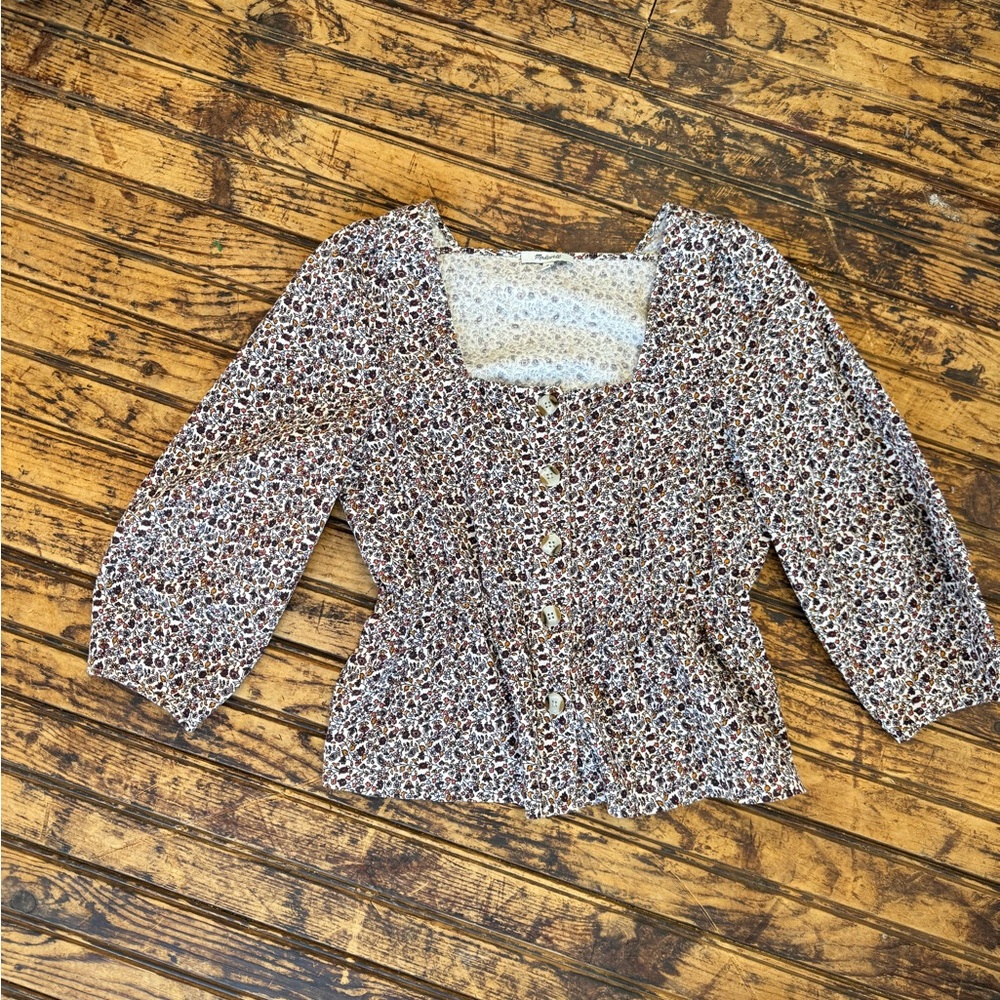 Corduroy Button-Front Peplum Top in Harvest Vine M